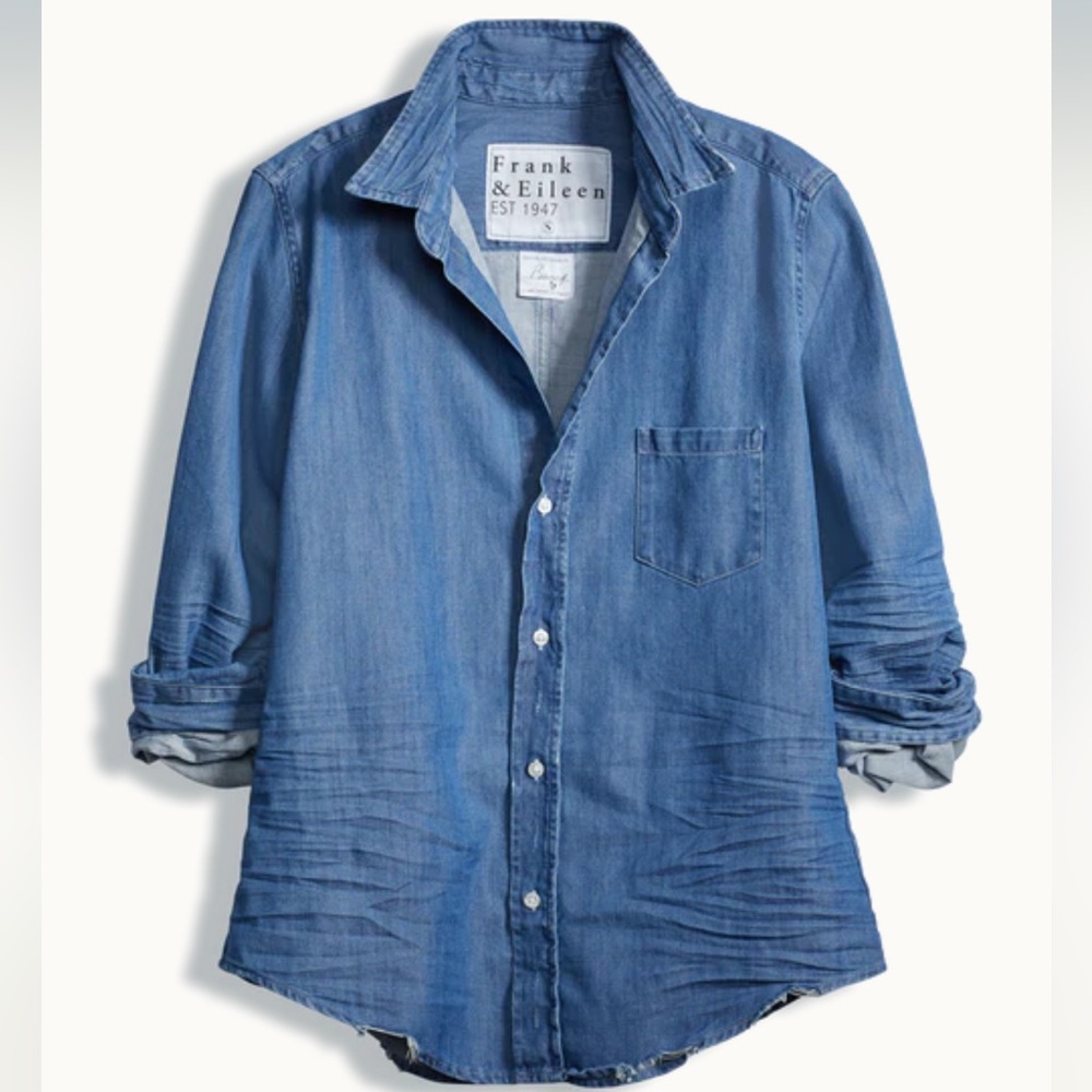Frank & Eileen Barry Tailored Button Up Shirt Vintage Stonewashed Indigo Large